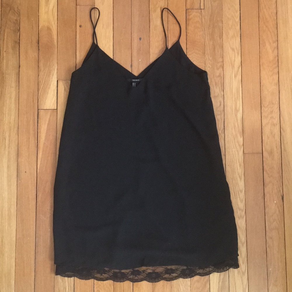 Forever 21 Black Slip Dress with Lace Trim Size M